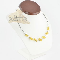 Raw amber necklace irregular lemon with wire